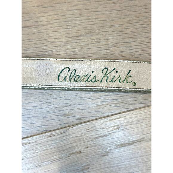 Vintage Alexis Kirk Enamel Rhinestone Art Deco Gold Adjustable Leather Belt 1980
